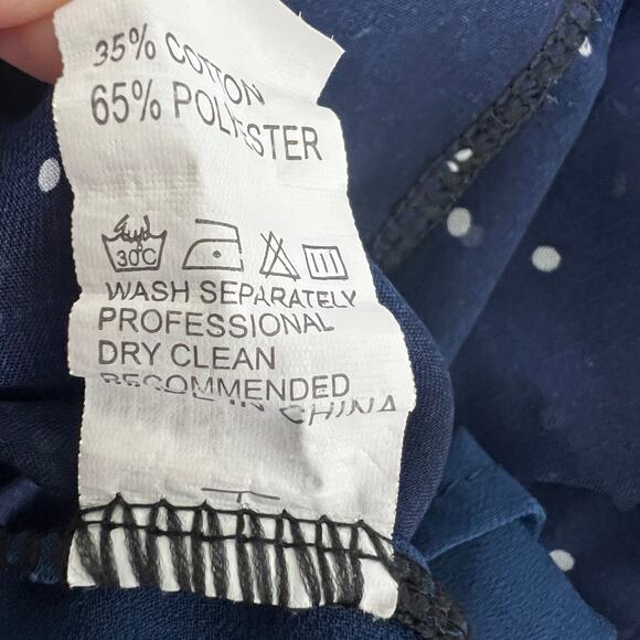 Women's Polka Dot Navy Blue Ruffle Sleeve Women's Top Size Small Lightweight - Picture 11 of 13